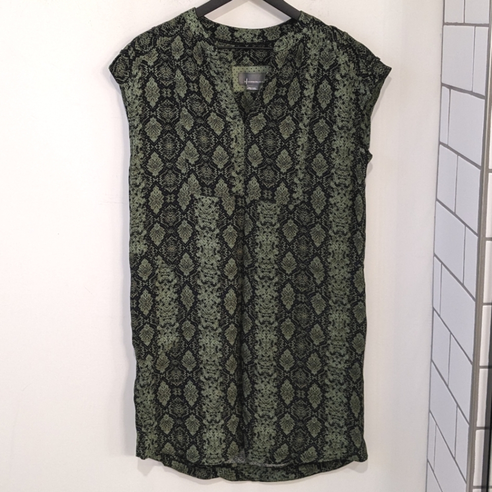 Anthropologie Rachel Tunic Dress Green Black Snakeskin Reptile Print